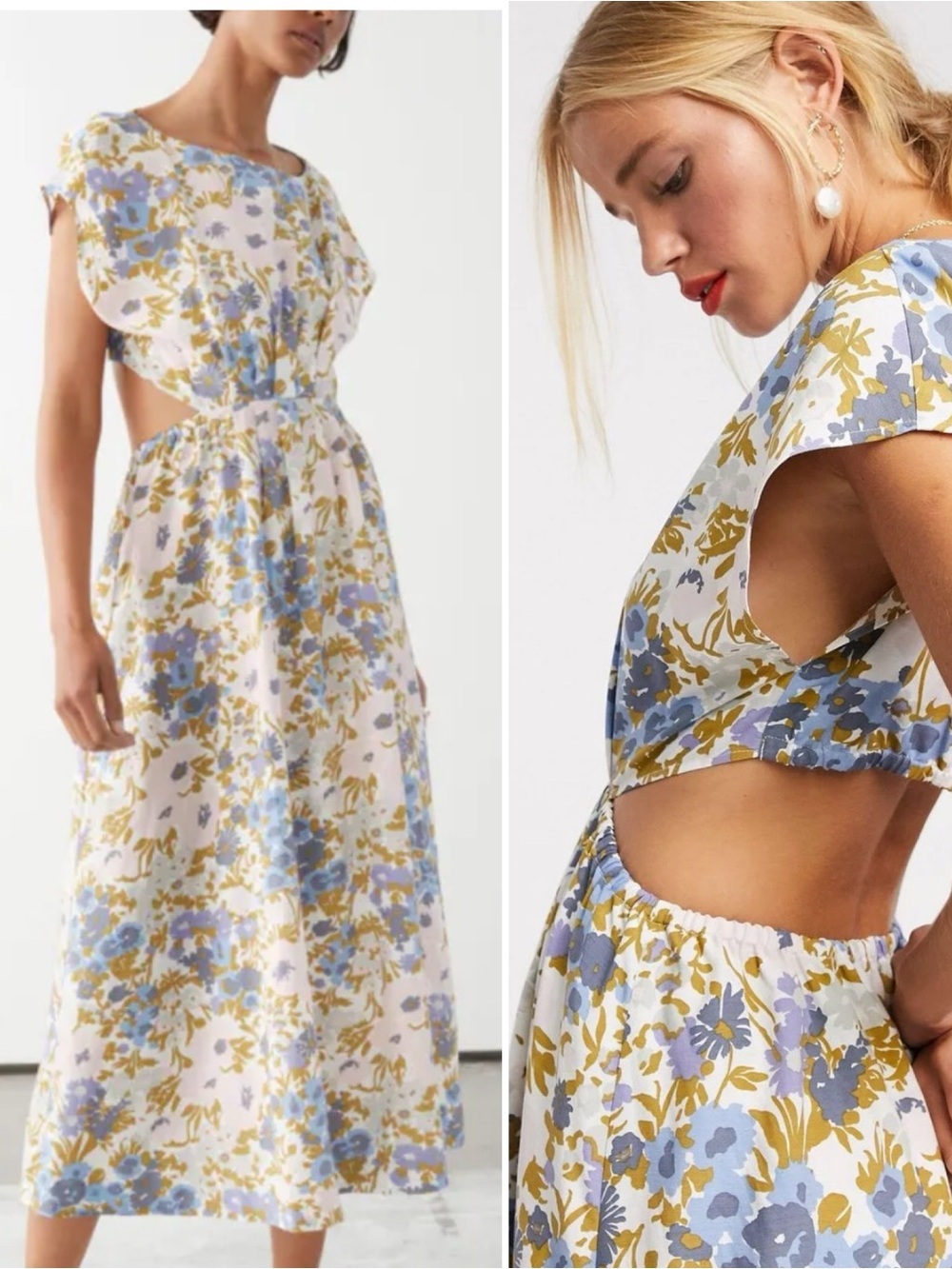 BOGO! & Other Stories Floral Print Midi Cut-Out Dress Size 2 / 36 - Picture 2 of 10